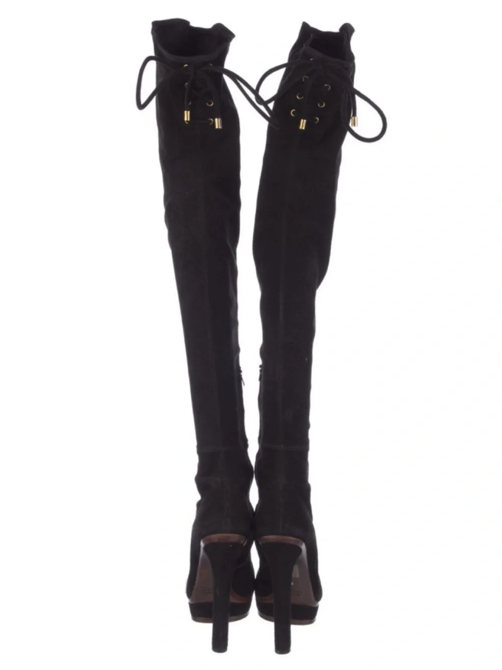 GUCCI Alonya Black Suede OTK Platform Heeled Boots